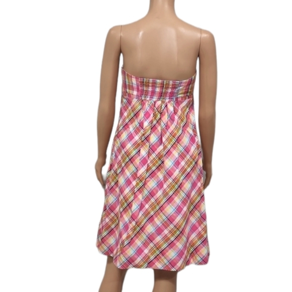 Vtg Lilly Pulitzer Strapless Pink Colorful Multi Color Plaid Dress Size 4 A Line - Picture 8 of 12